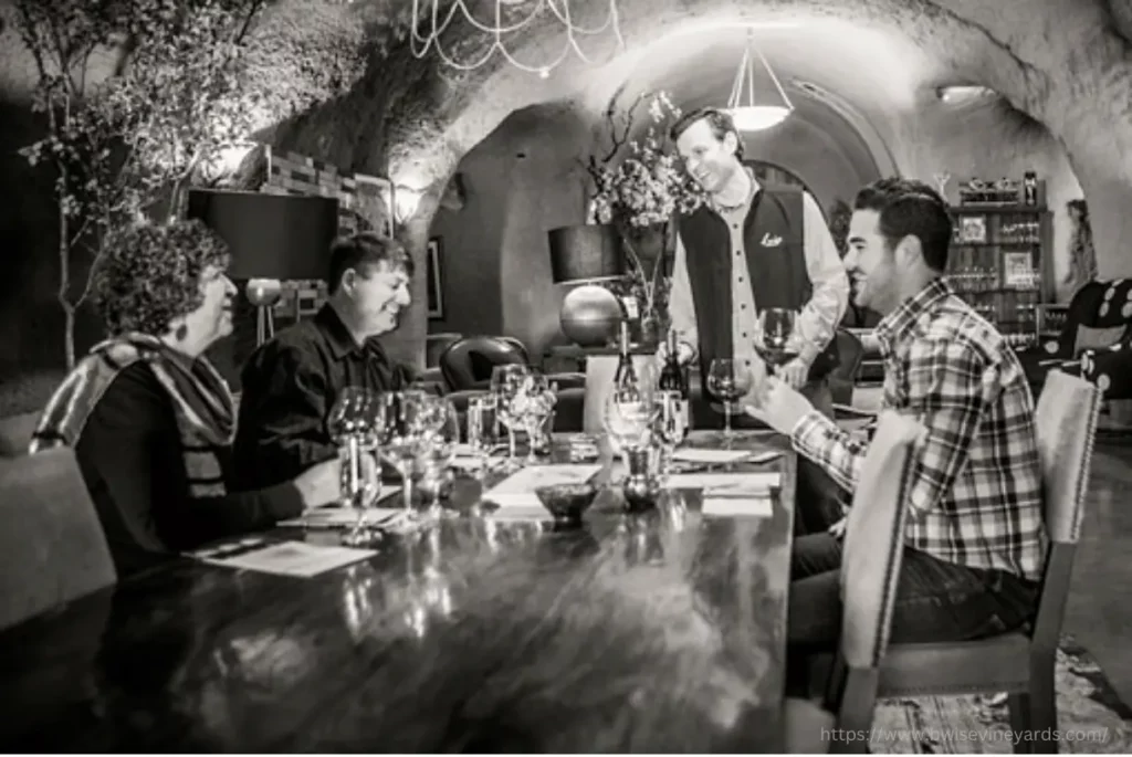 people are tasting wine in the tasting room of B.Wise Vineyards