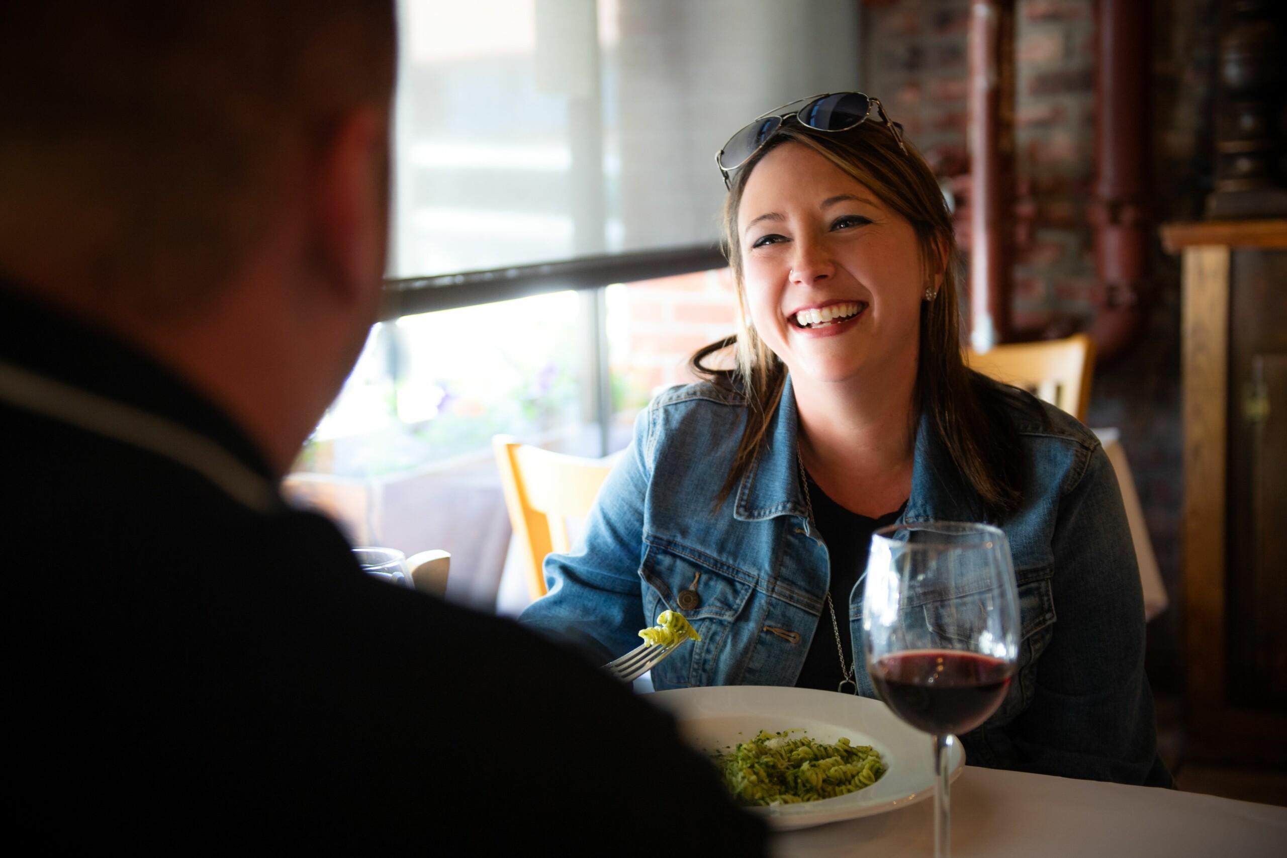 a couple at a table having lunch