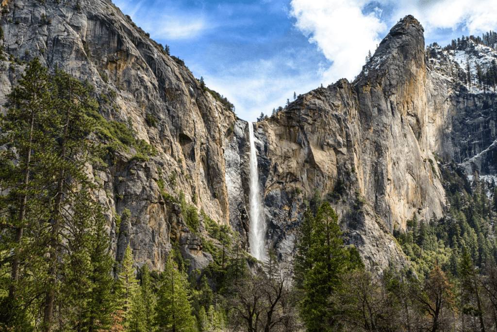 bridalveil falls in yosemite during spring