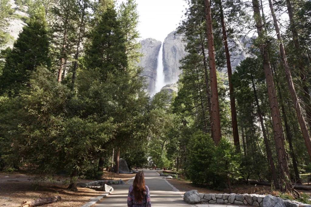 girl watching yosemite falls