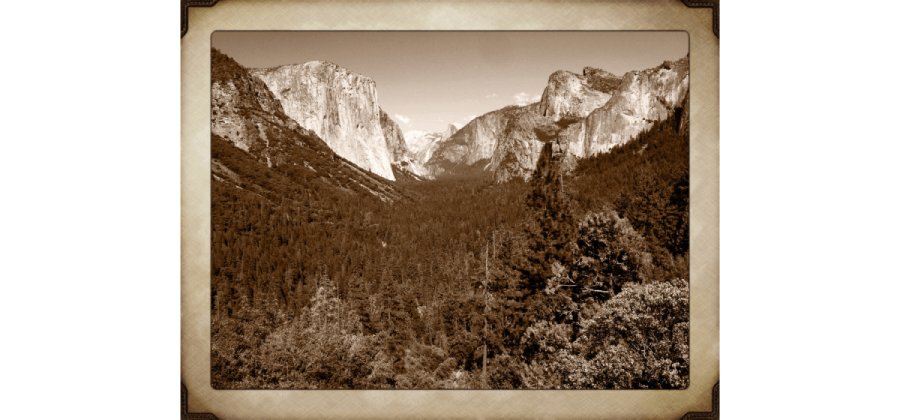 black and white picture of yosemite valley