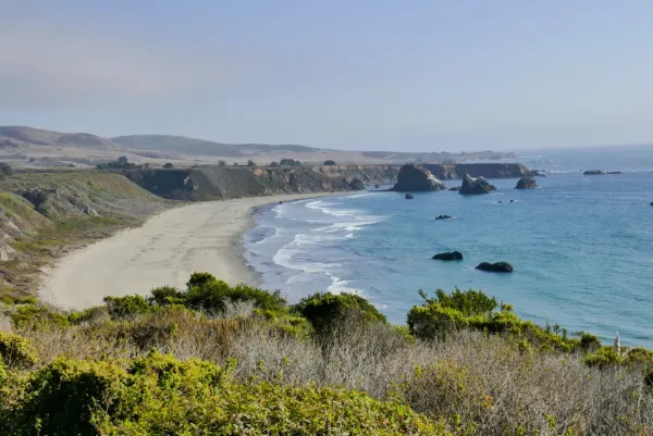 A beach as seen along the Pacific Coast Highway, California State Highway 1.