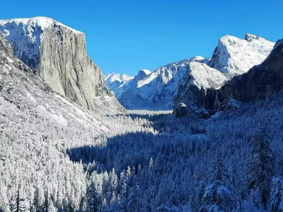 yosemite valley covered with snow