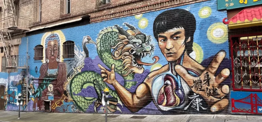 mural on a wall in chinatown 