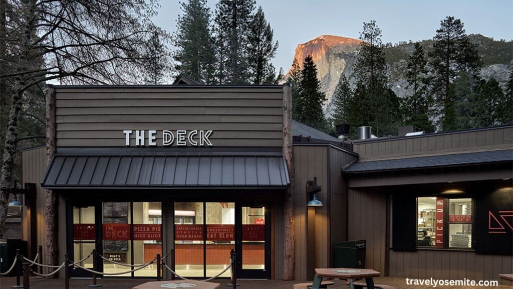 pizza restaurant with the half dome view behind the building