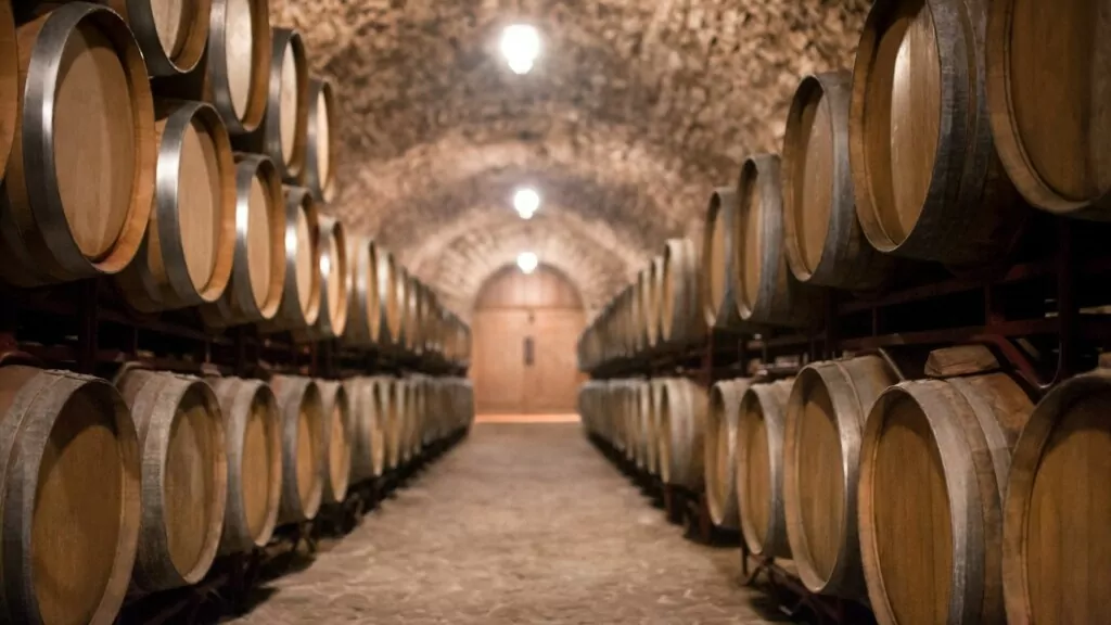 a pathway in a wine cellar