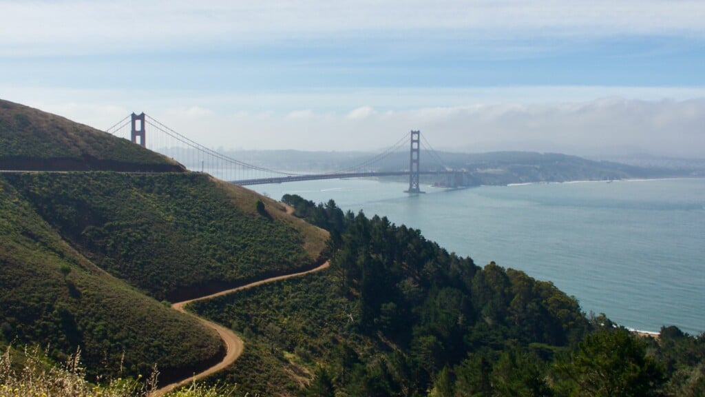 view of Marin Headlands with the Golden Gate Bridge in the background