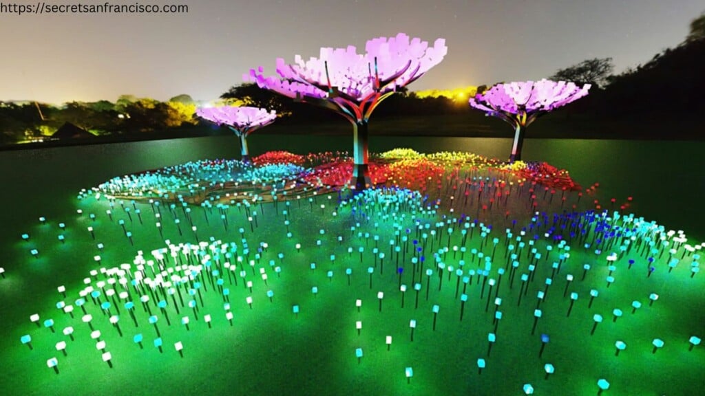 led lights formed into a garden of flowers